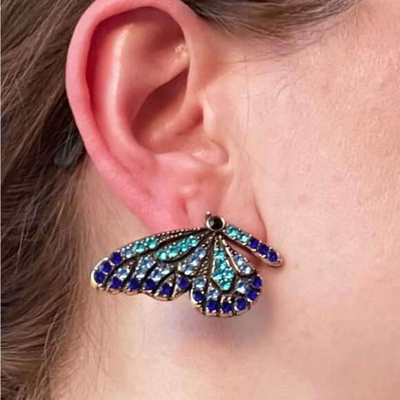 Rhinestone Butterfly Earrings - Picture 2 of 10